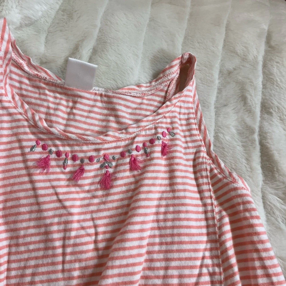 Gymboree Girls 8 White Coral Silver Striped Embroidered Tank Summer Girlie City